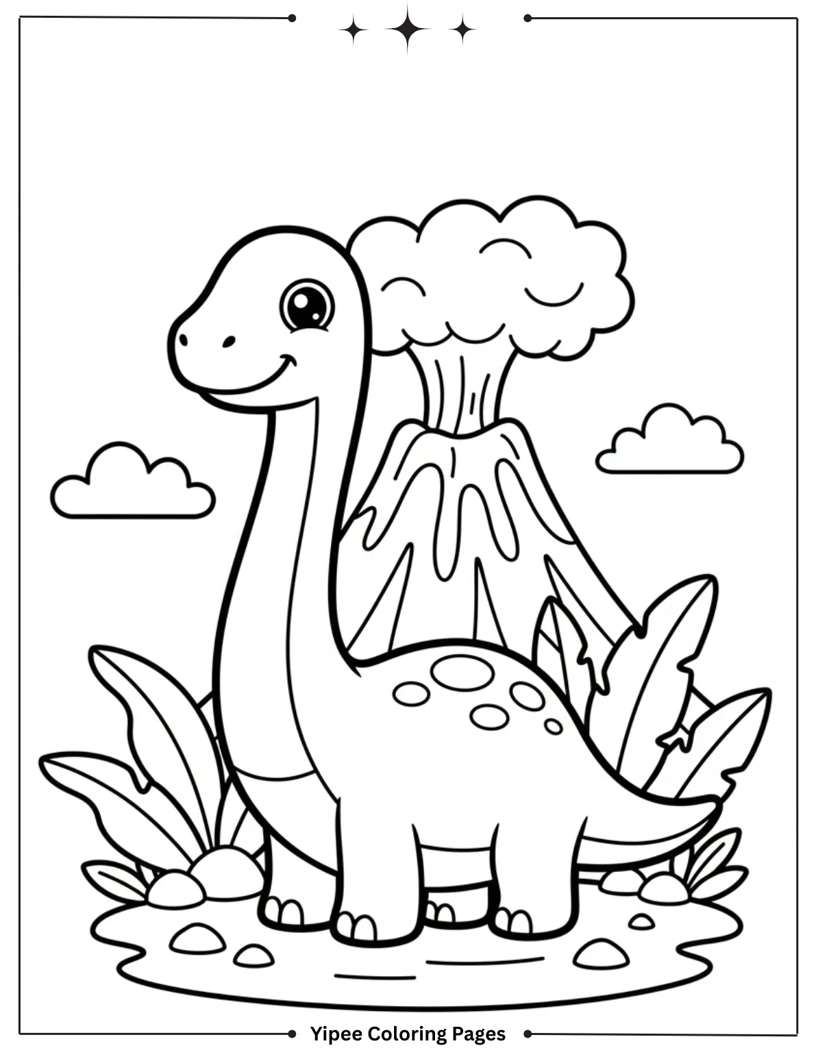 Brachiosaurus in the Wild with a Volcano Coloring Page