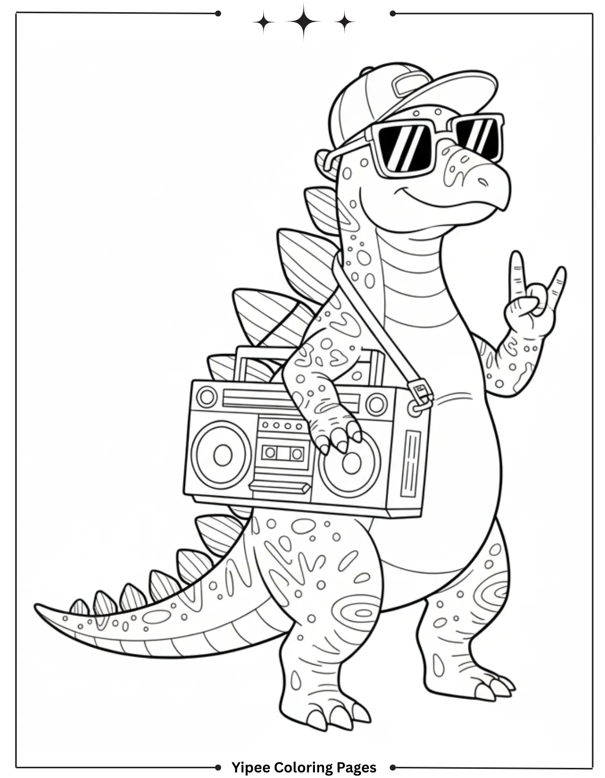 Stegosaurus Coloring Pages - Let’s Color a Dino Star! Cool Stegosaurus with Boombox Coloring Sheet