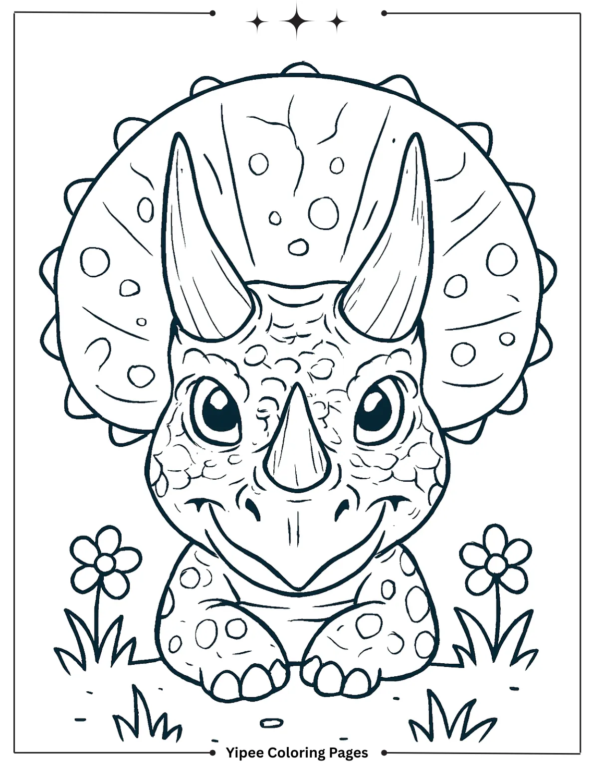 Detailed Triceratops Face Coloring Sheet