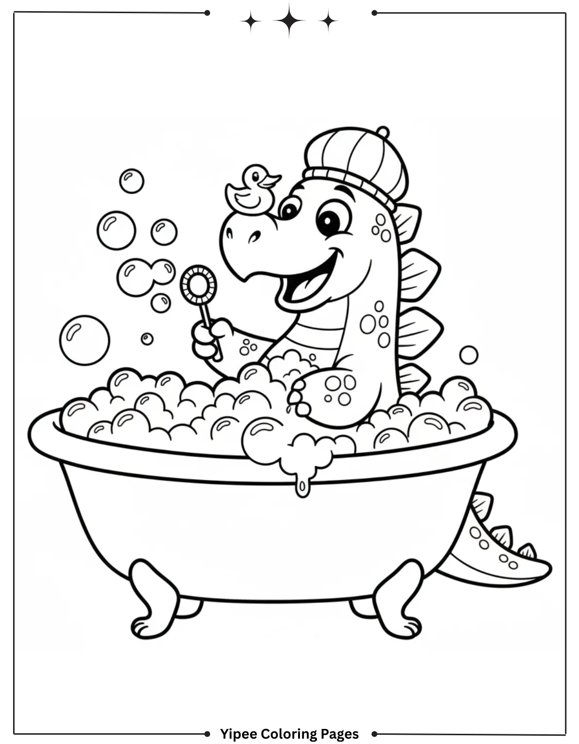 Stegosaurus Coloring Pages - Let’s Color a Dino Star! Funny Stego in a Bubble Bath Coloring Page for Kids