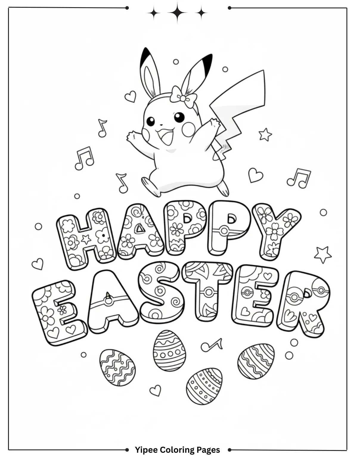 Pikachu Coloring Pages Free For Kids & Adults Happy Easter coloring page