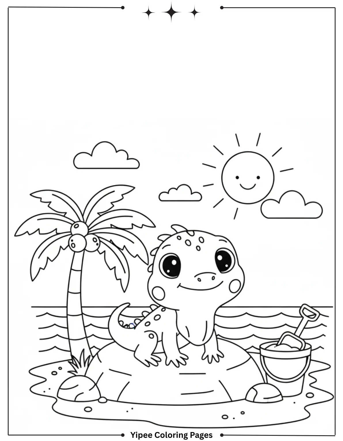 Iguana at the Beach Coloring Page for Kids