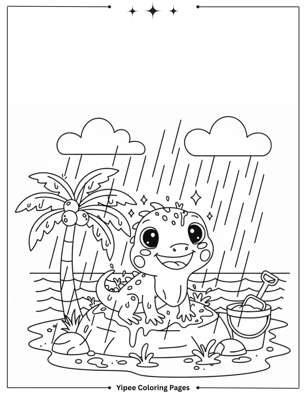 Iguana enjoy the rain Coloring Page for Kids