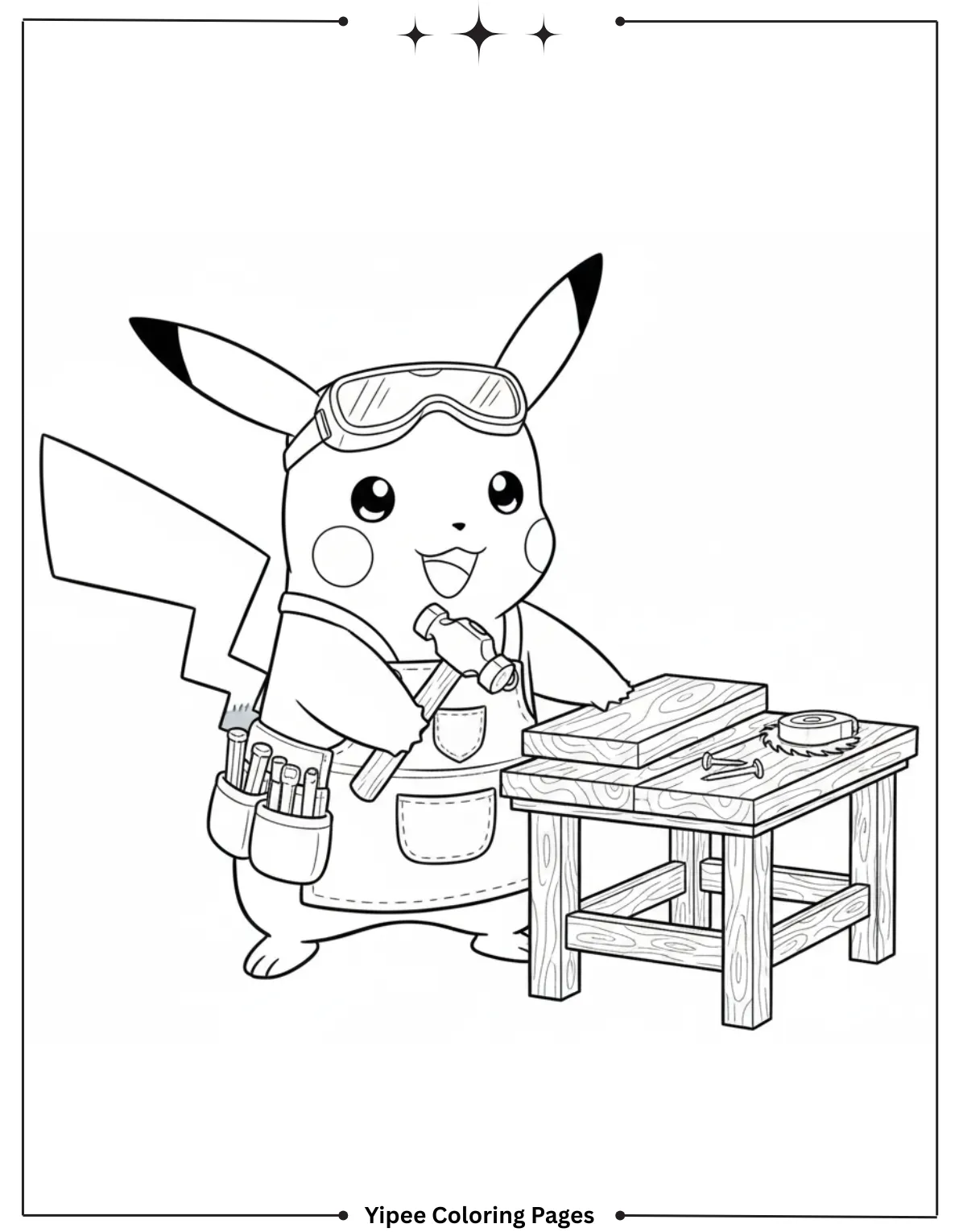 Pikachu Coloring Pages Free For Kids & Adults Pikachu As carpenter