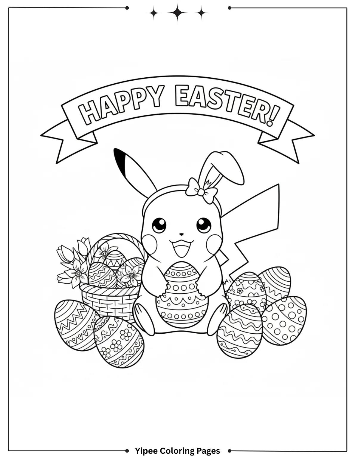 Pikachu Coloring Pages Free For Kids & Adults Pikachu Easter coloring page