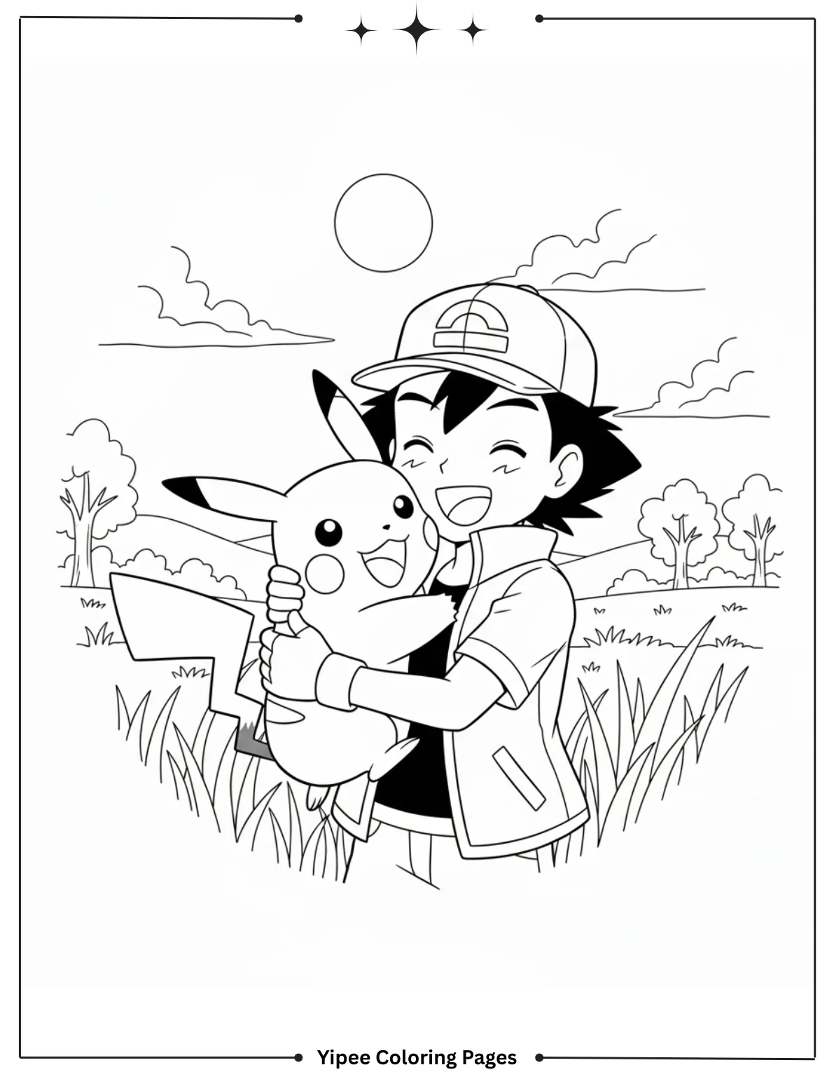 Pikachu Coloring Pages Free For Kids & Adults Pikachu and Ash, the best of friends