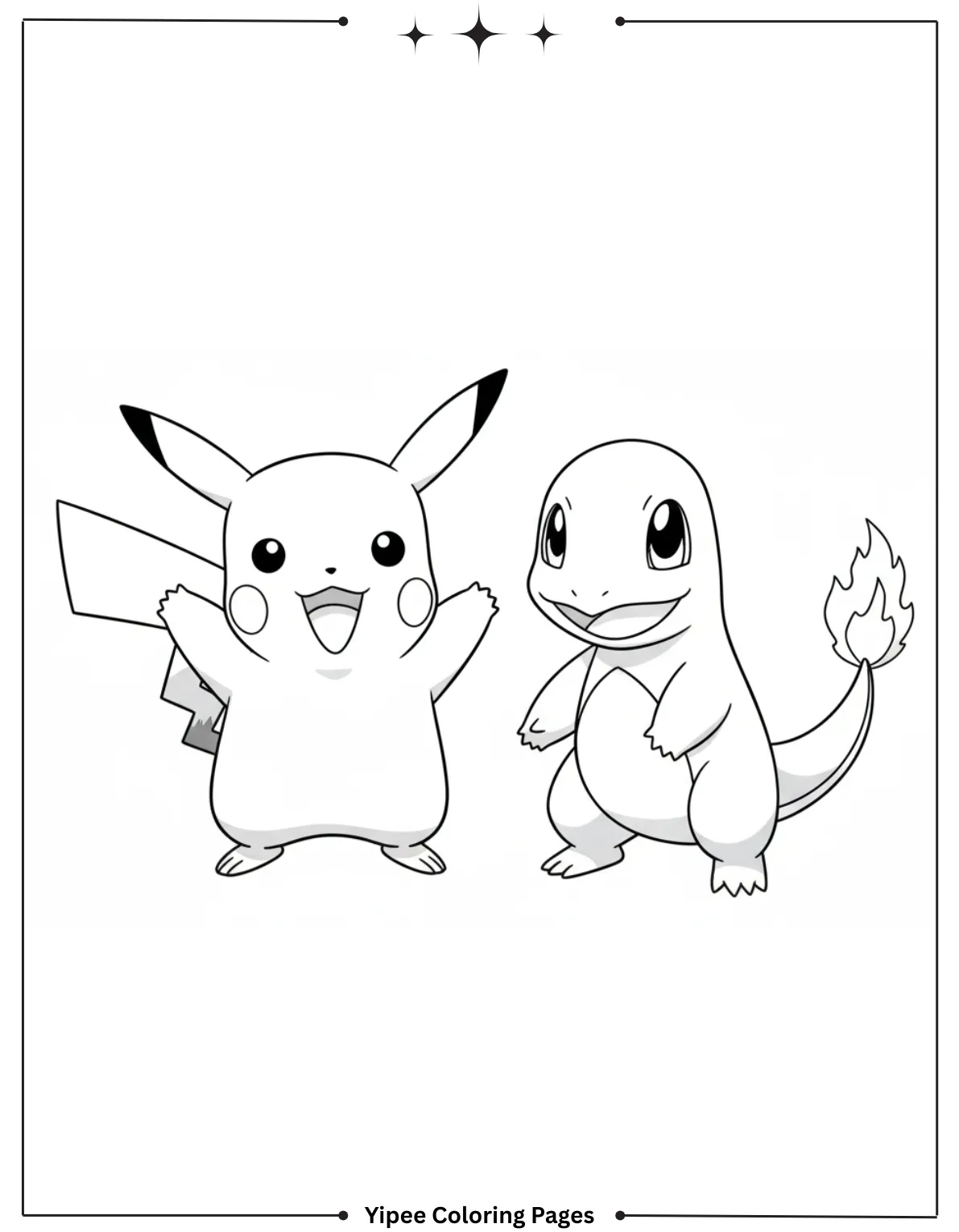 Pikachu Coloring Pages Free For Kids & Adults Pikachu and Charmander