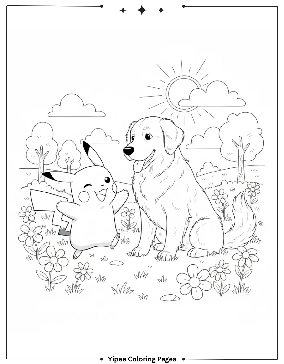 Pikachu Coloring Pages Free For Kids & Adults Pikachu and his furry dog