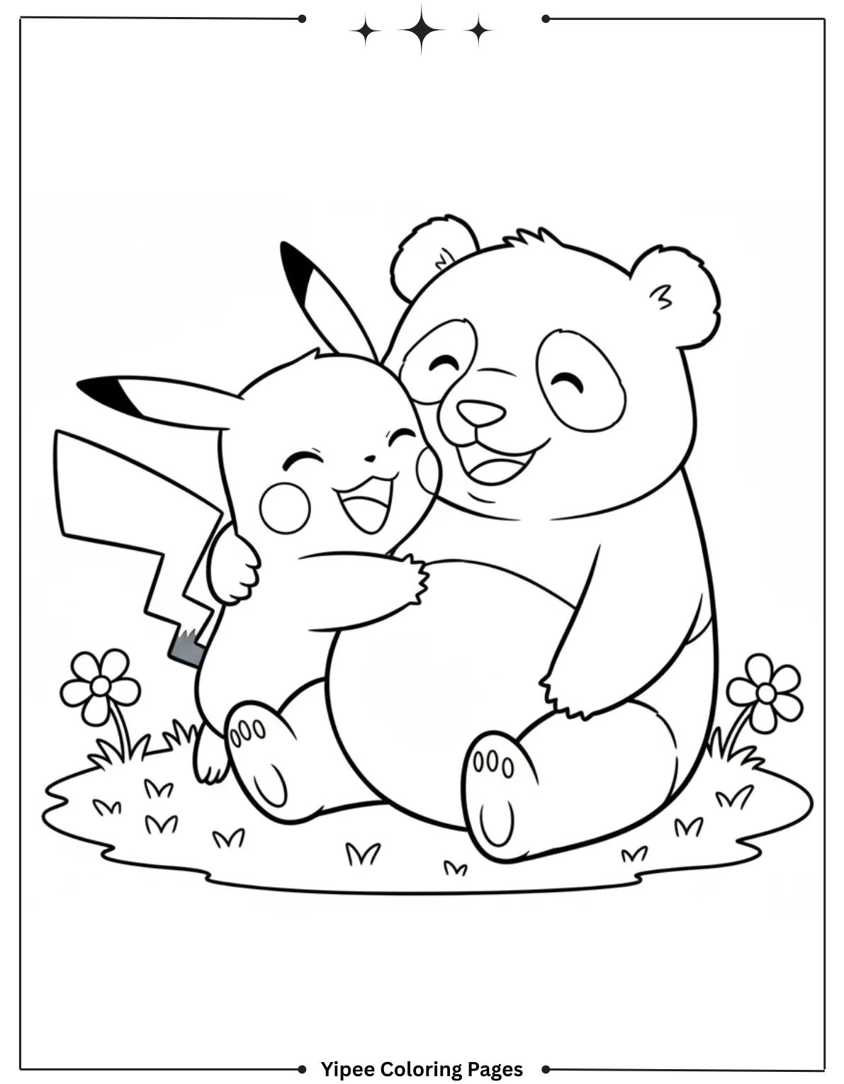 Pikachu Coloring Pages Free For Kids & Adults Pikachu and his panda friend are so happy togethe