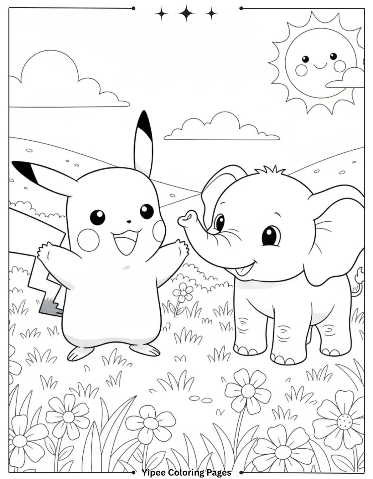Pikachu Coloring Pages Free For Kids & Adults Pikachu and this adorable baby elephant