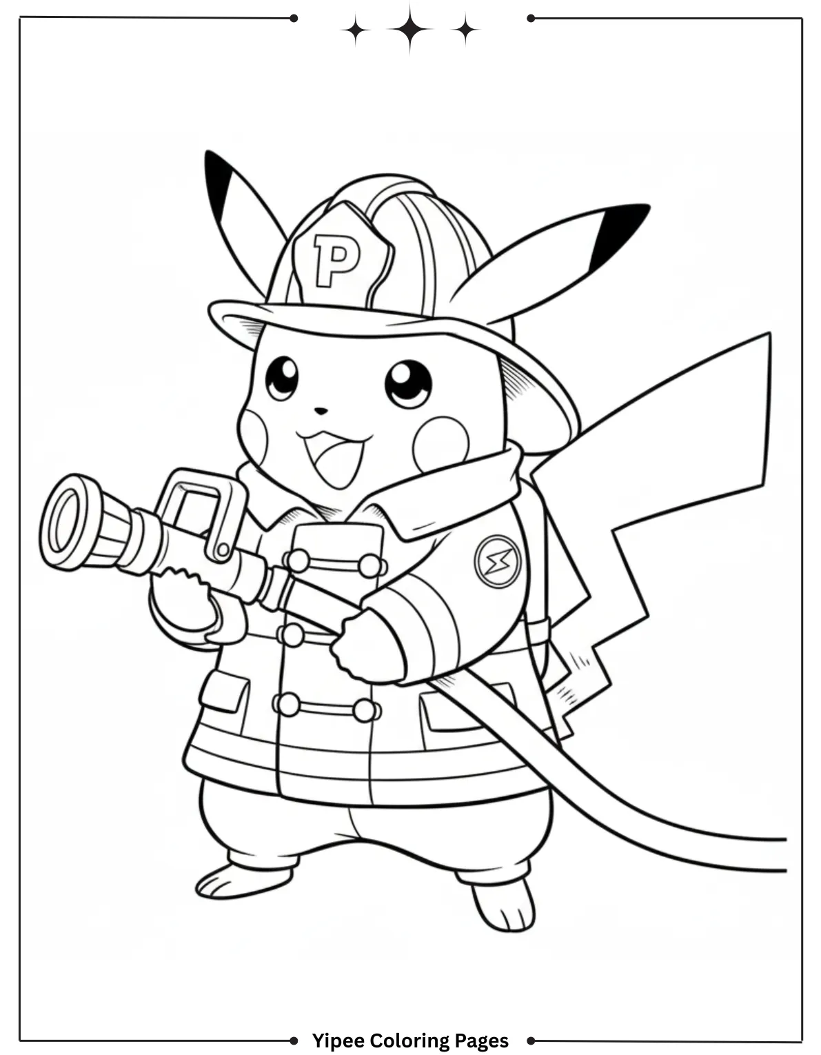 Pikachu Coloring Pages Free For Kids & Adults Pikachu as a brave firefighter
