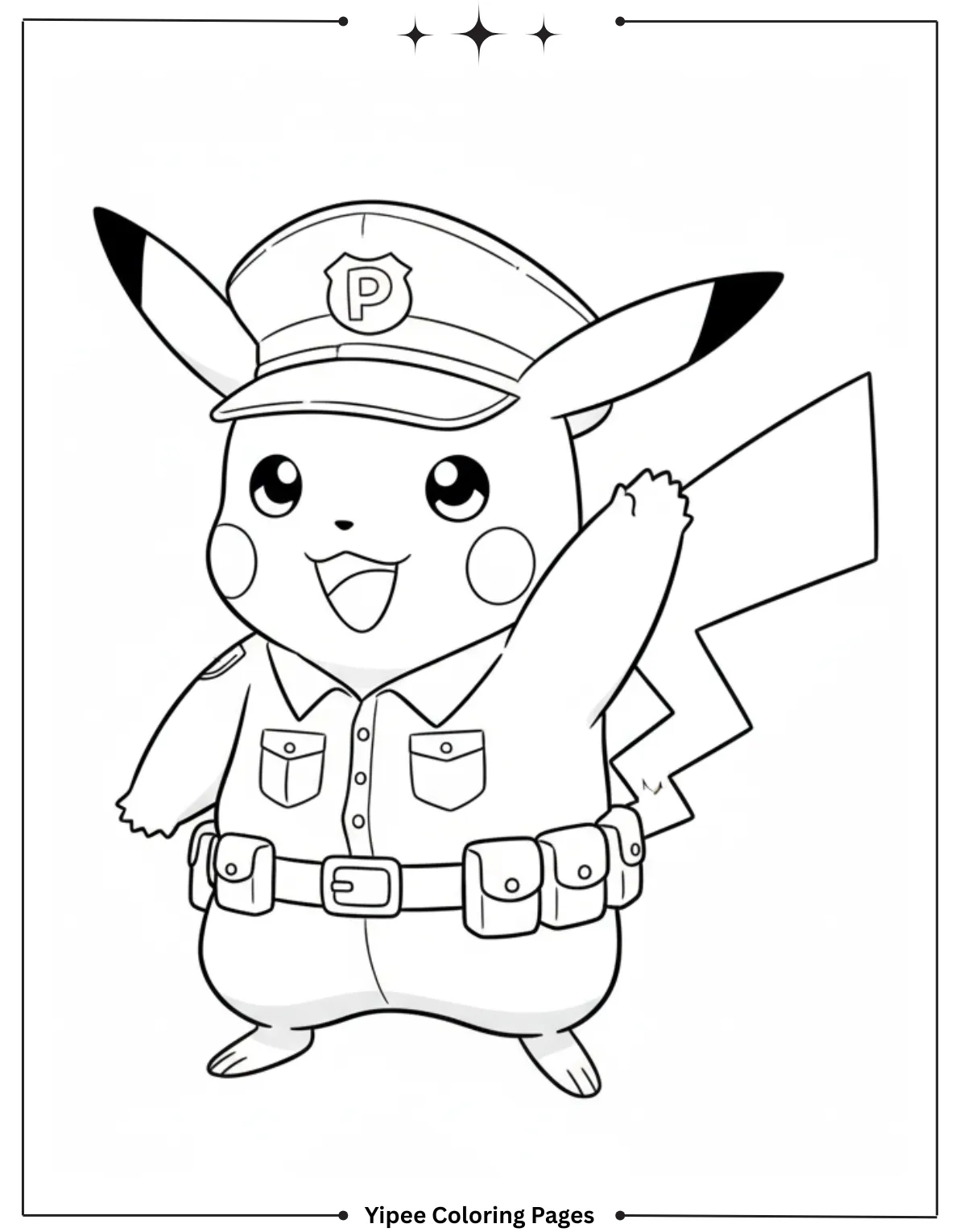 Pikachu Coloring Pages Free For Kids & Adults Pikachu as a police officer