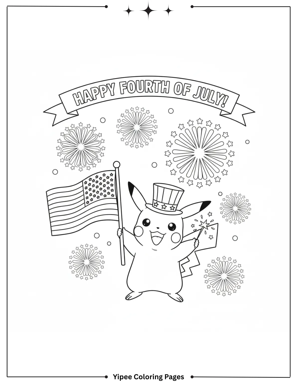 Pikachu Coloring Pages Free For Kids & Adults Pikachu celebrates the Fourth of July