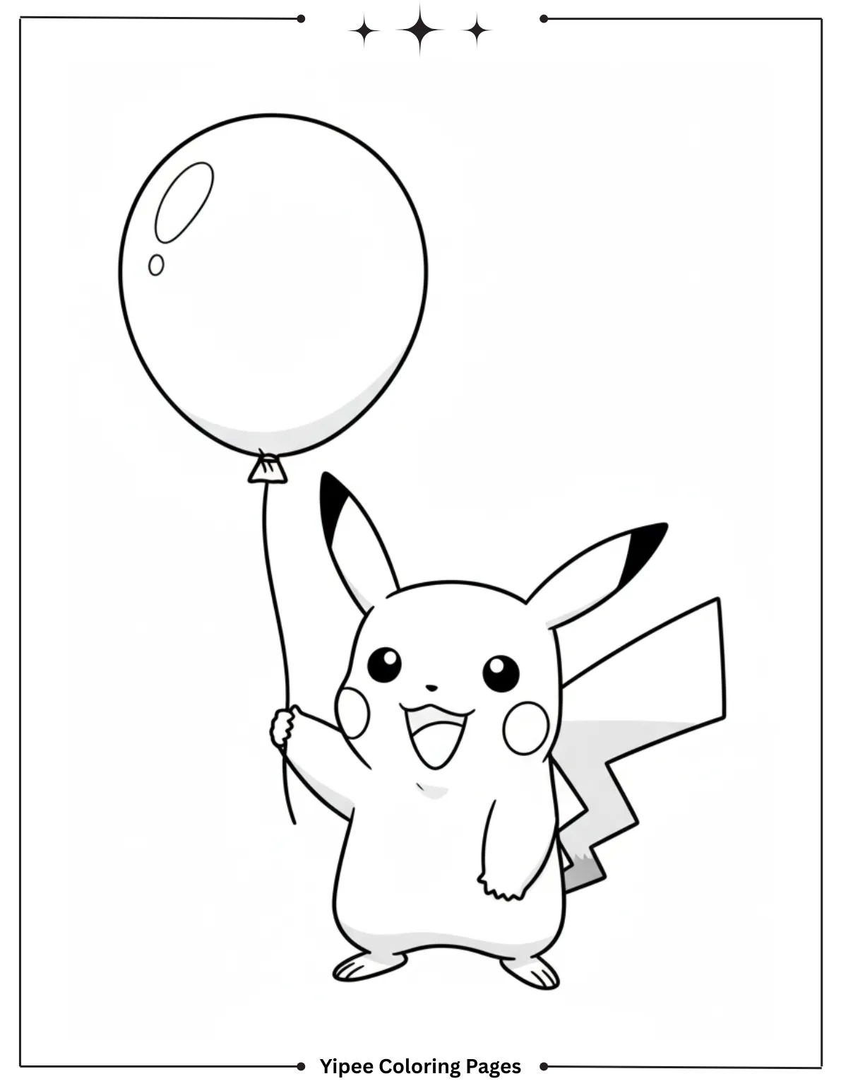 Pikachu Coloring Pages Free For Kids & Adults Pikachu holding a balloon
