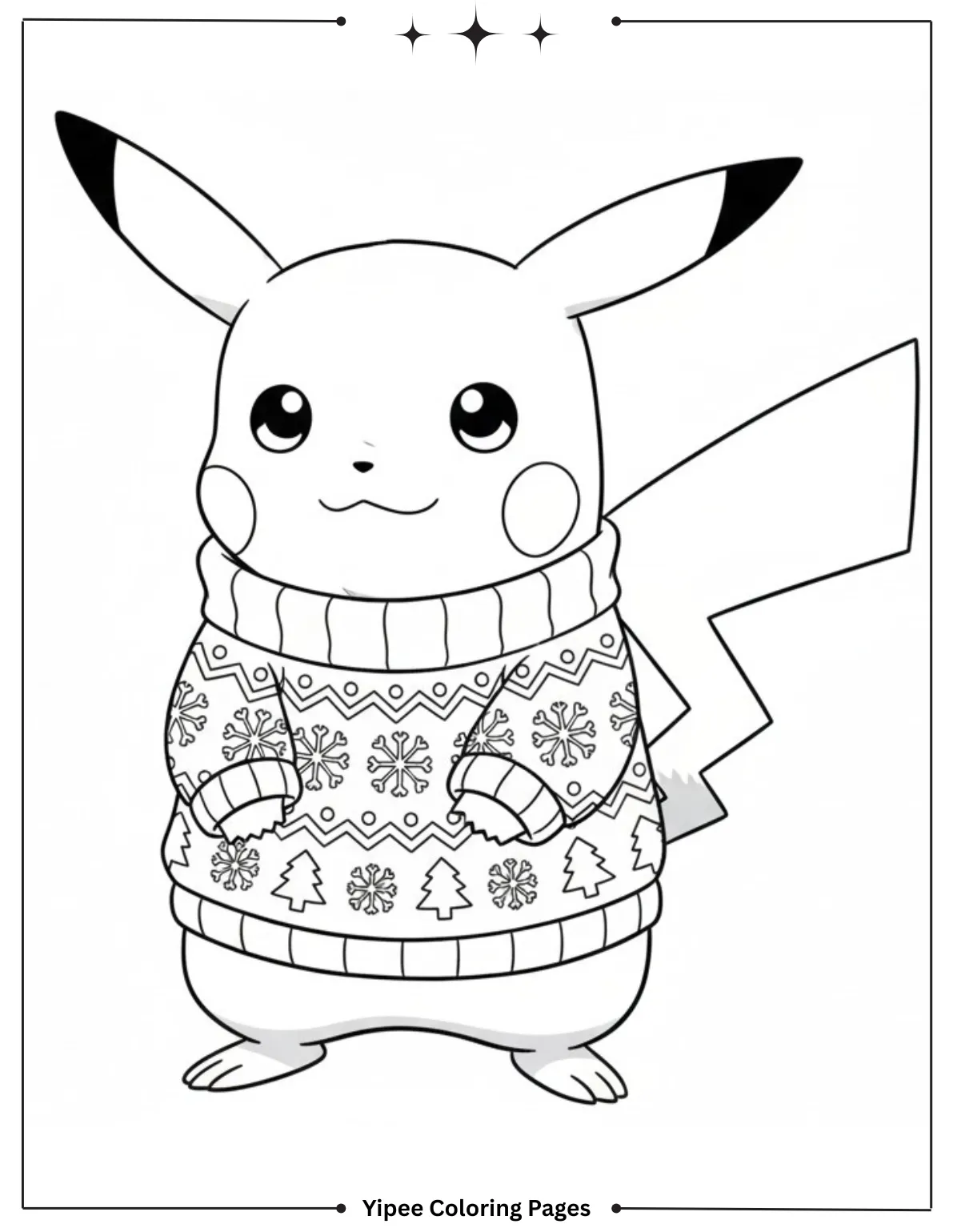 Pikachu Coloring Pages Free For Kids & Adults Pikachu in a cozy Christmas sweater