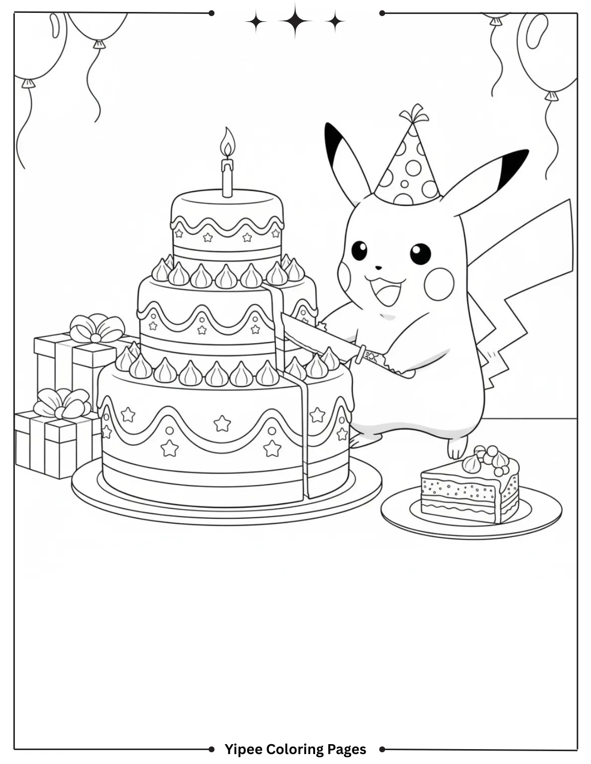 Pikachu Coloring Pages Free For Kids & Adults Pikachu is cutting the cake