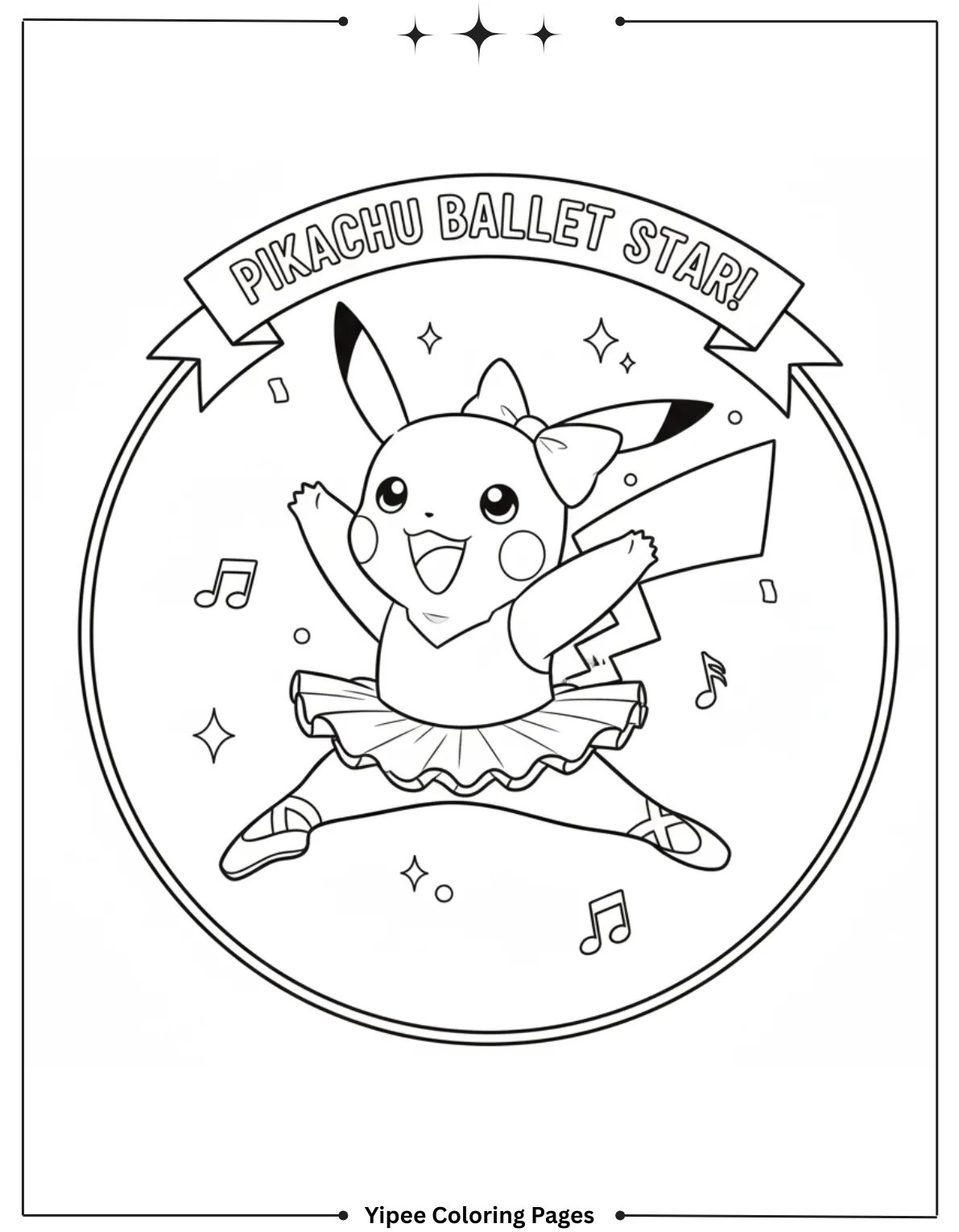 Pikachu Coloring Pages Free For Kids & Adults Pikachu is having the time of its life practicing ballet