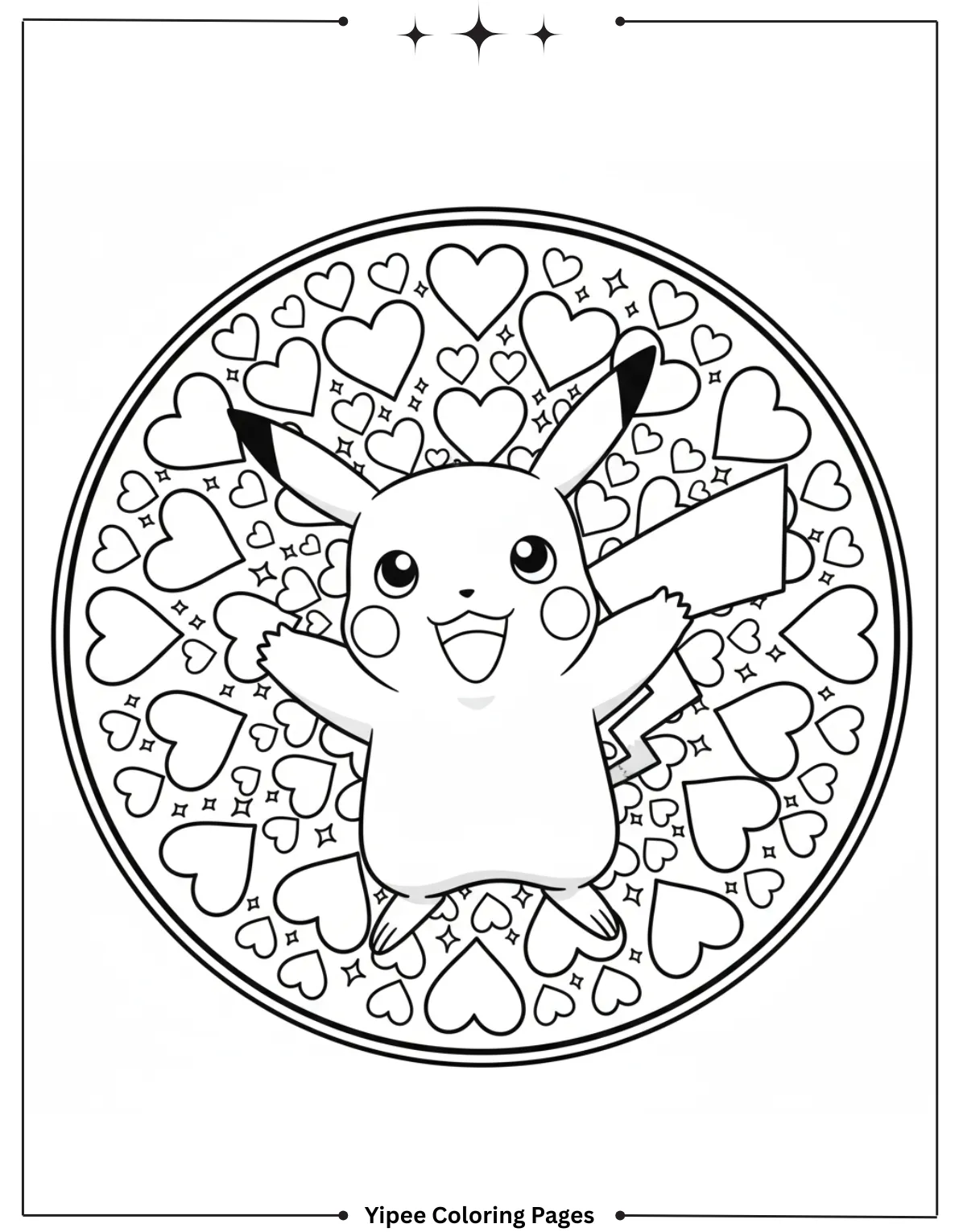 Pikachu Coloring Pages Free For Kids & Adults Pikachu is surrounded by hearts