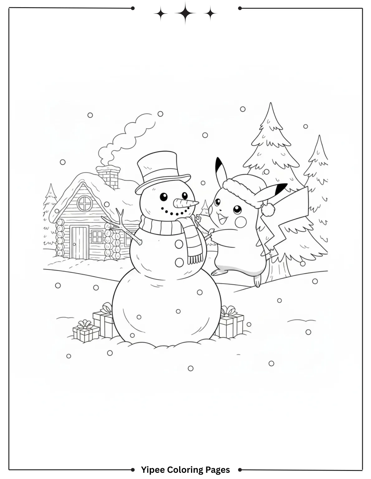 Pikachu Coloring Pages Free For Kids & Adults Pikachu make the snow man