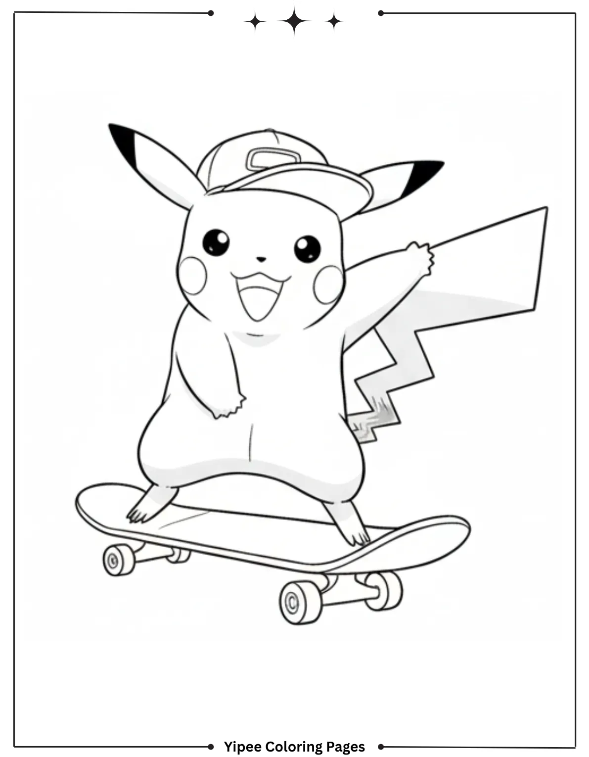 Pikachu Coloring Pages Free For Kids & Adults Pikachu skateboarding through the city