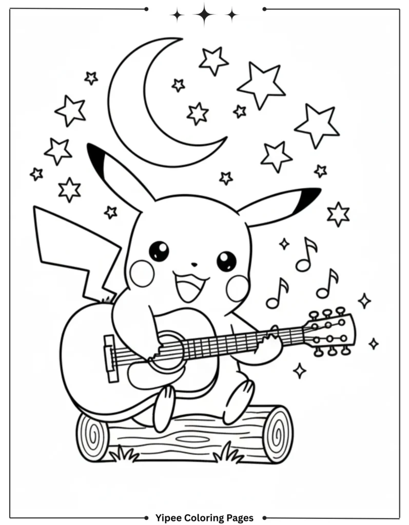 Pikachu Coloring Pages Free For Kids & Adults Pikachu strums the guitar