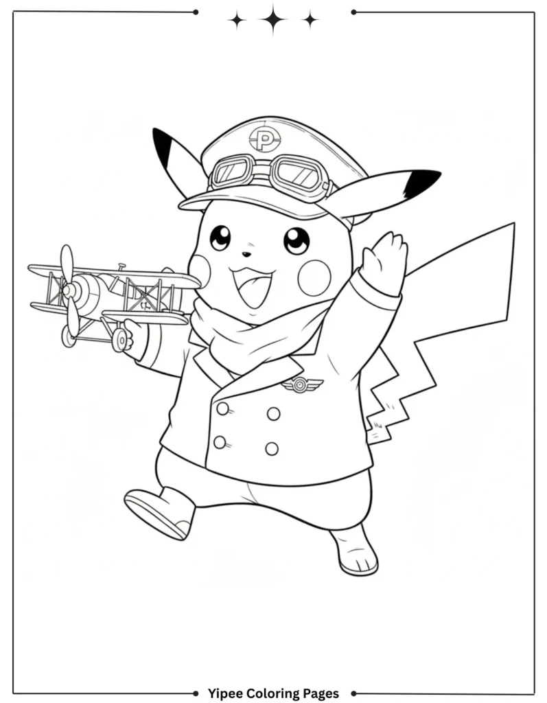 Pikachu Coloring Pages Free For Kids & Adults Pikachu the pilot