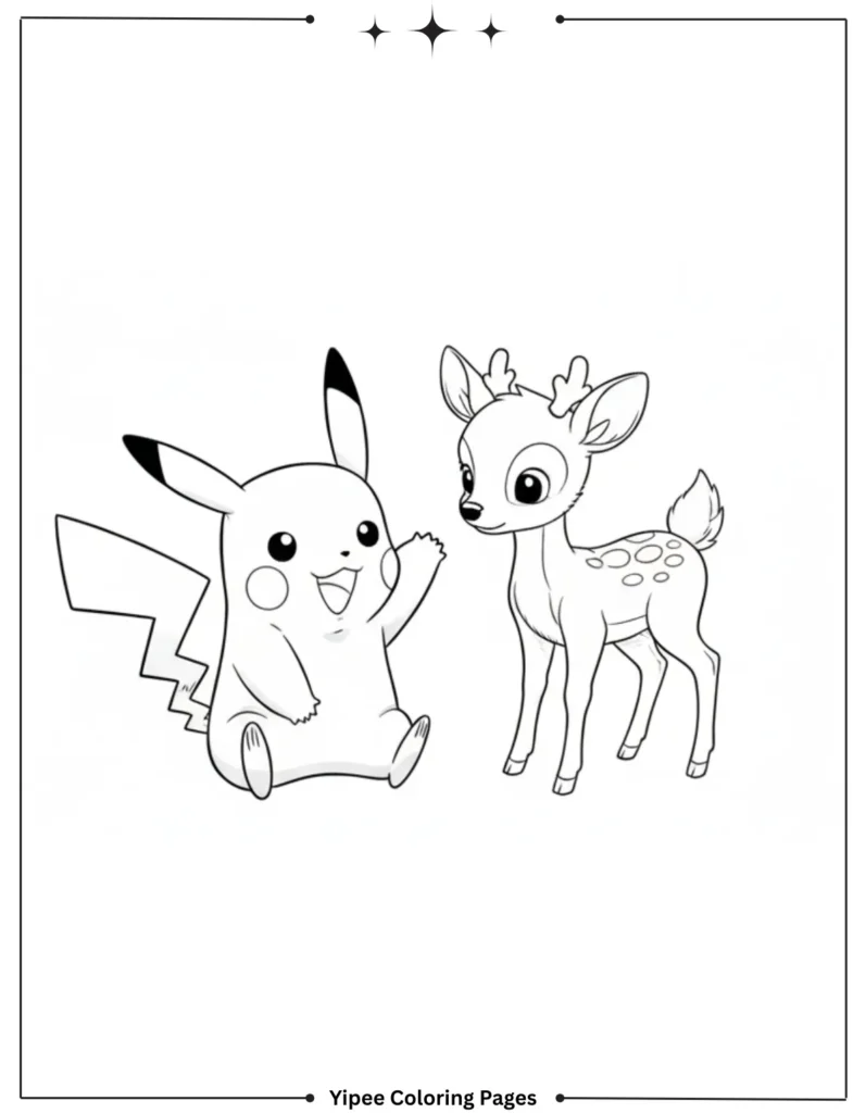 Pikachu Coloring Pages Free For Kids & Adults Pikachu with dear