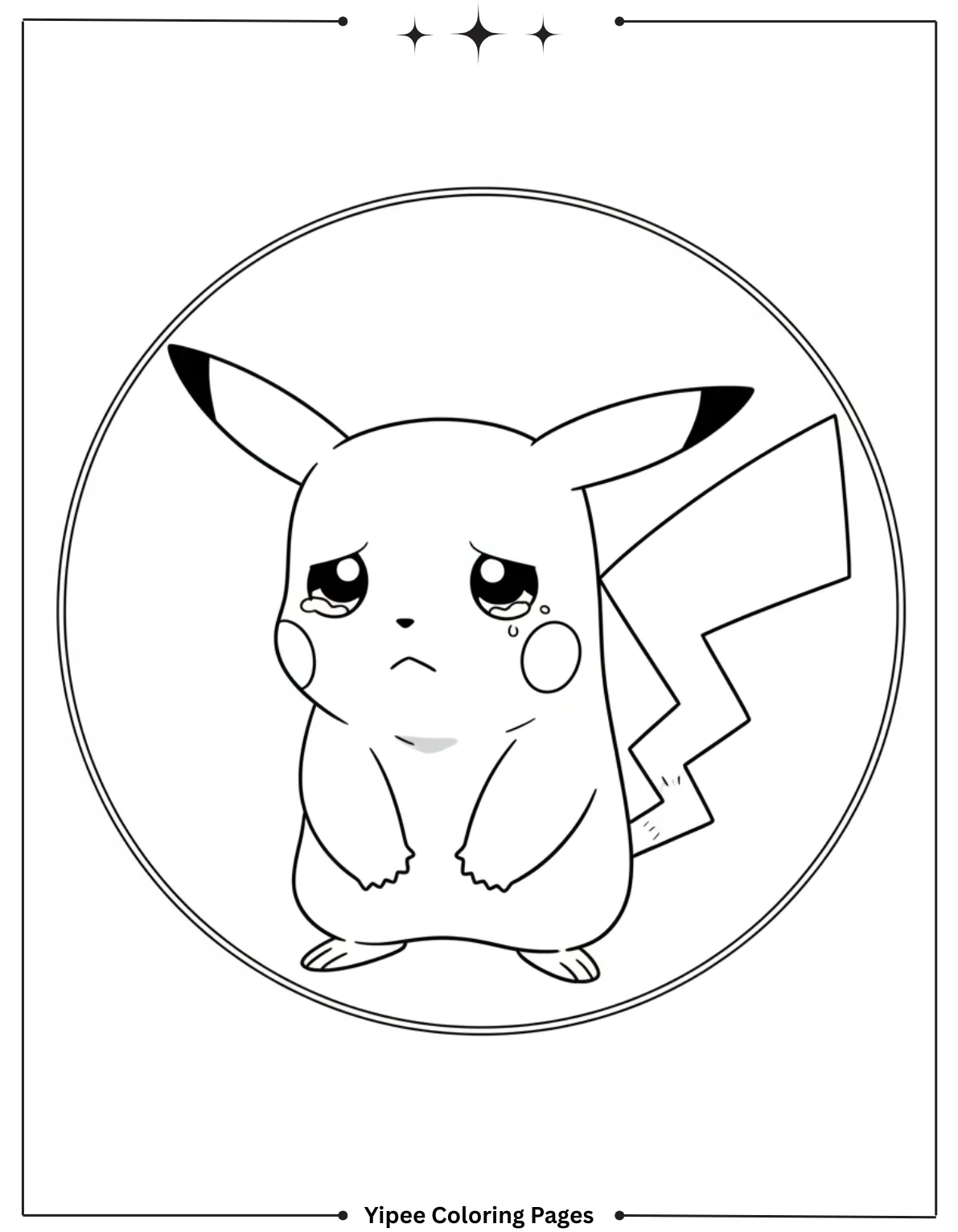 Pikachu Coloring Pages Free For Kids & Adults Poor Pikachu looks a little sad