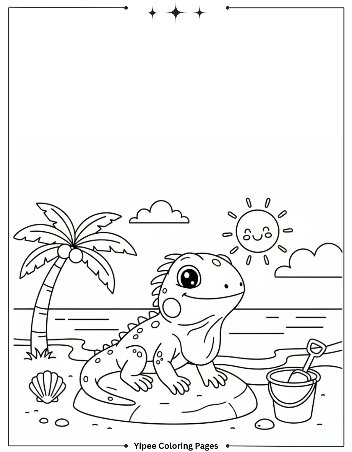 Realistic Marine Iguana on Rock in Ocean Coloring Page