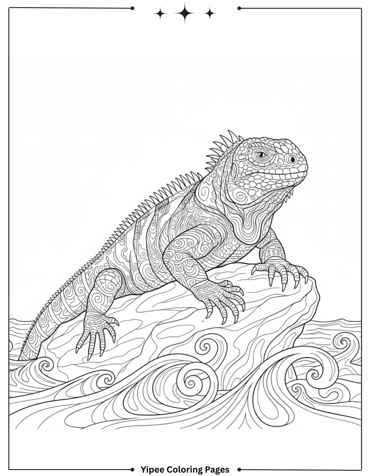 Simple Iguana on Rock in Desert Coloring Sheet