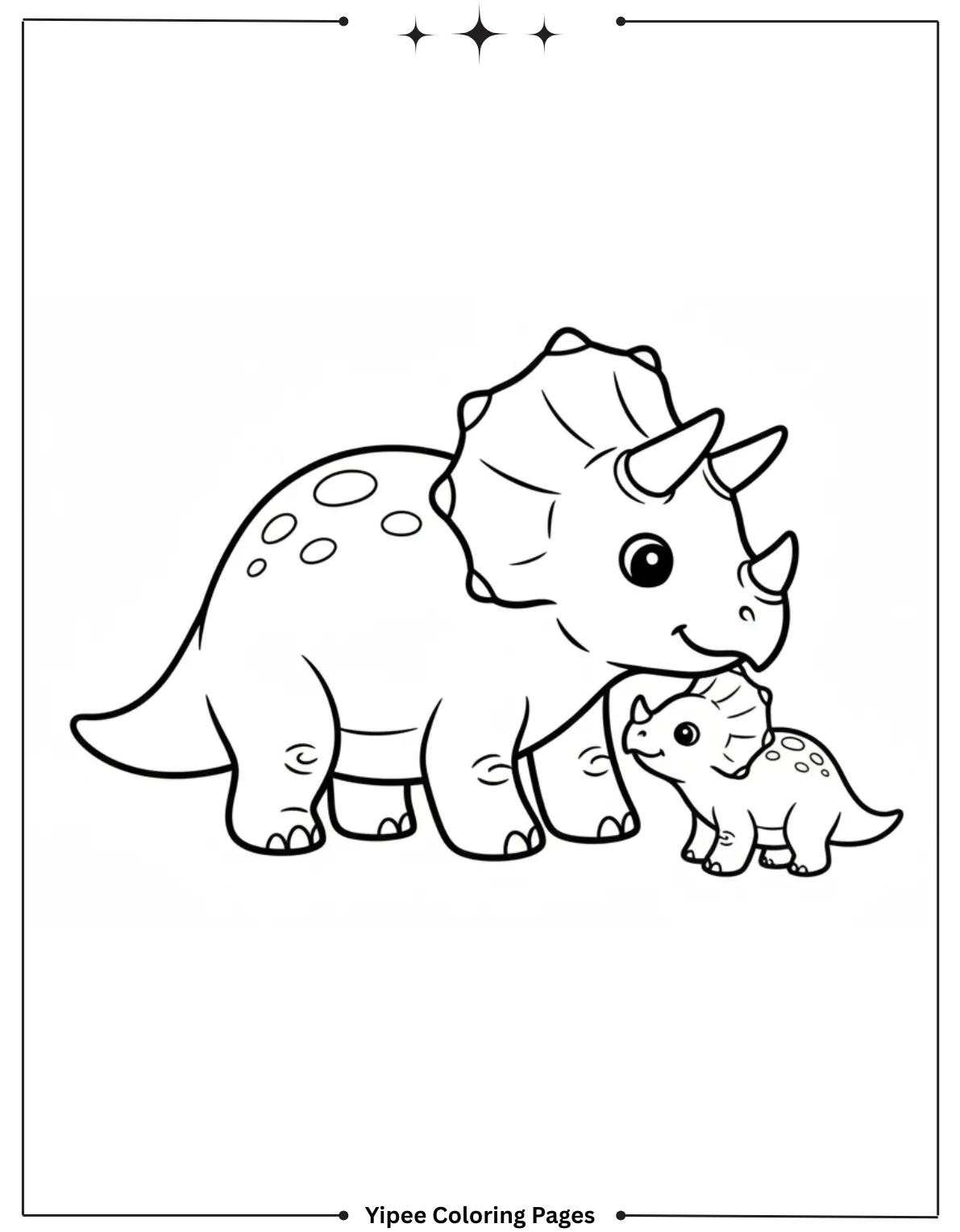 Simple Triceratops Mom and Baby Coloring Sheet