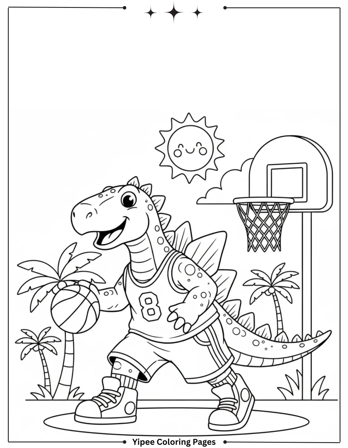 Stegosaurus Coloring Pages - Let’s Color a Dino Star! Stego Plays Basketball Coloring Page