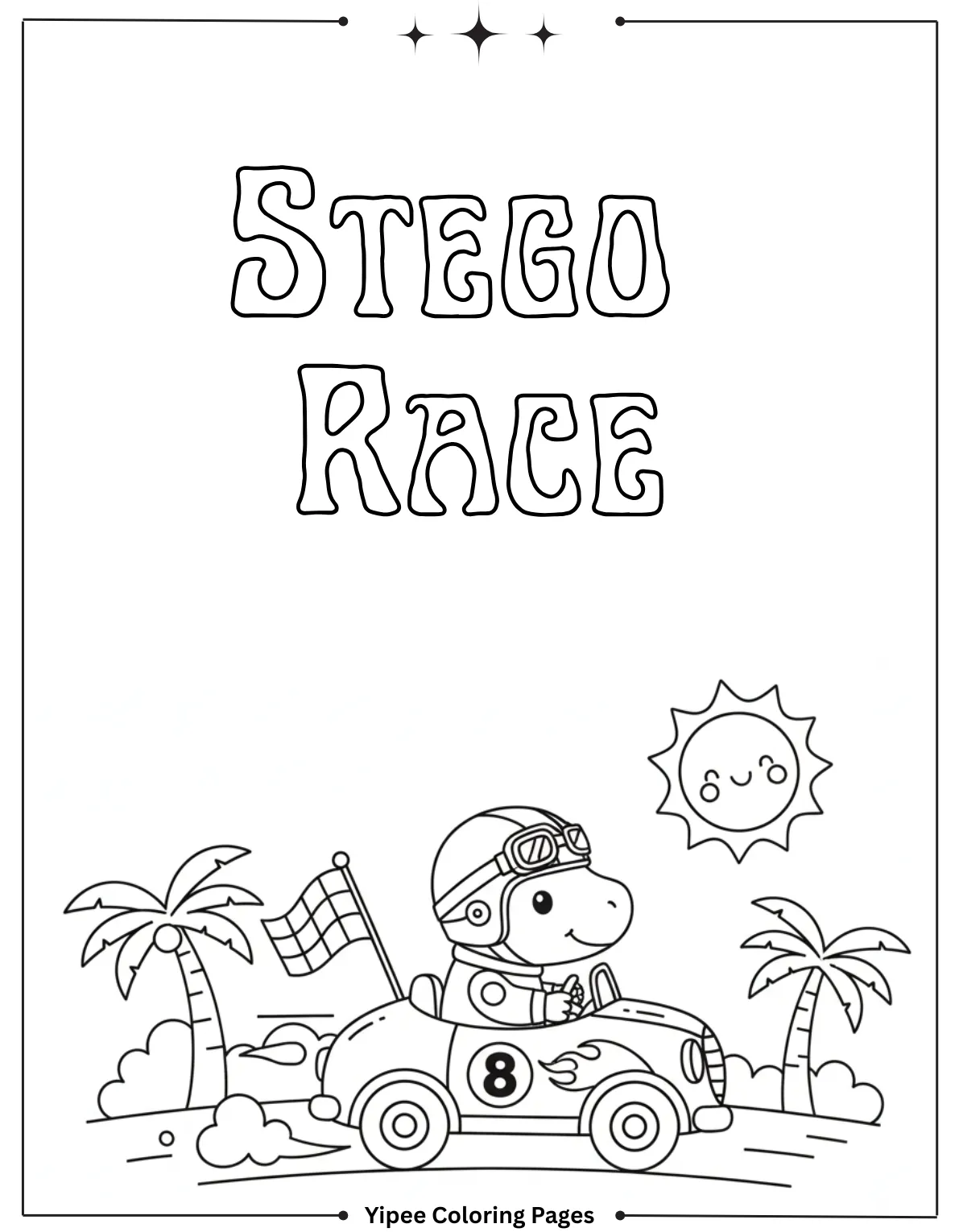 Stegosaurus Coloring Pages - Let’s Color a Dino Star! Stego Race Car Driver Coloring Sheet for Kids