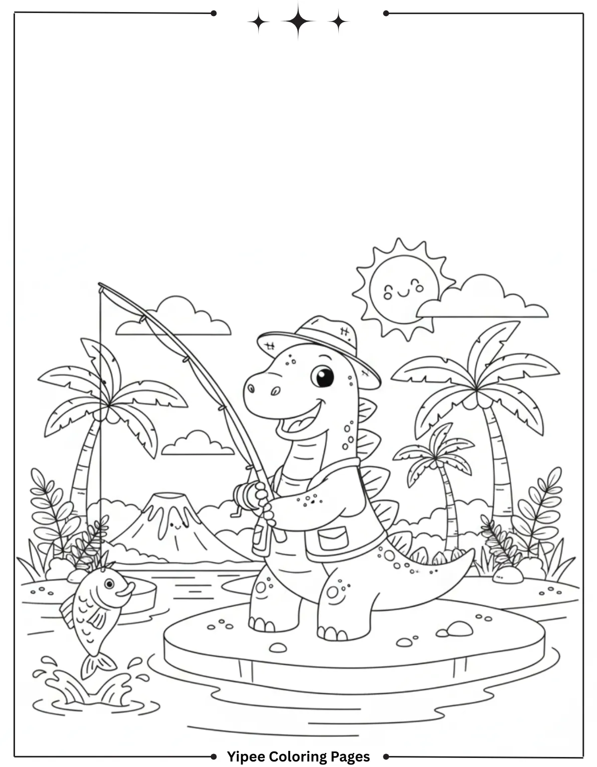 Stegosaurus Coloring Pages - Let’s Color a Dino Star! Stegosaurus Goes Fishing Coloring Page