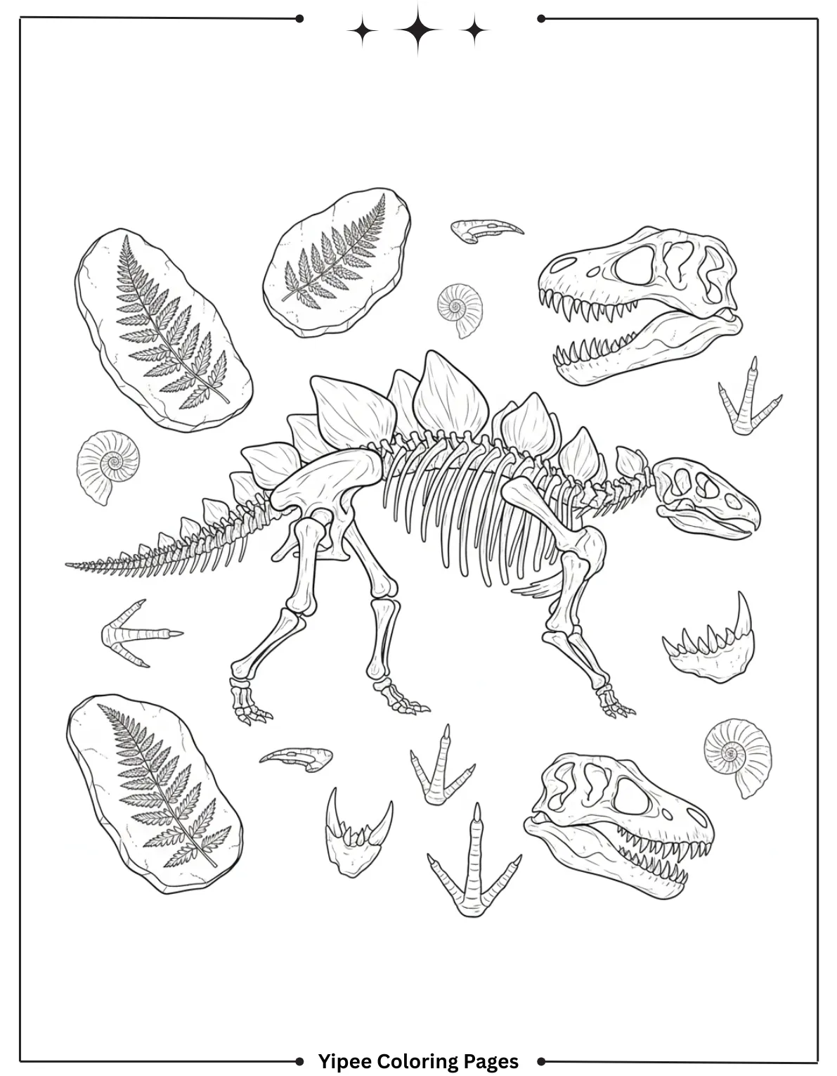 Stegosaurus Coloring Pages - Let’s Color a Dino Star! Stegosaurus Skeleton and Fossils Coloring Page