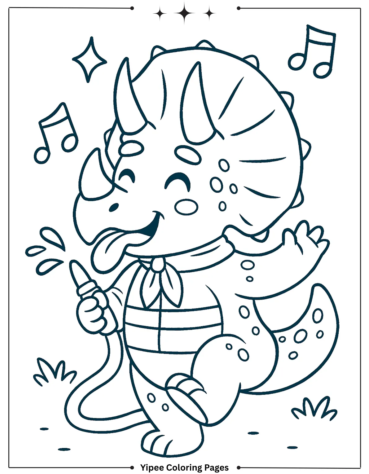 Triceratops Drinks from Stream Near Volcano Coloring Page