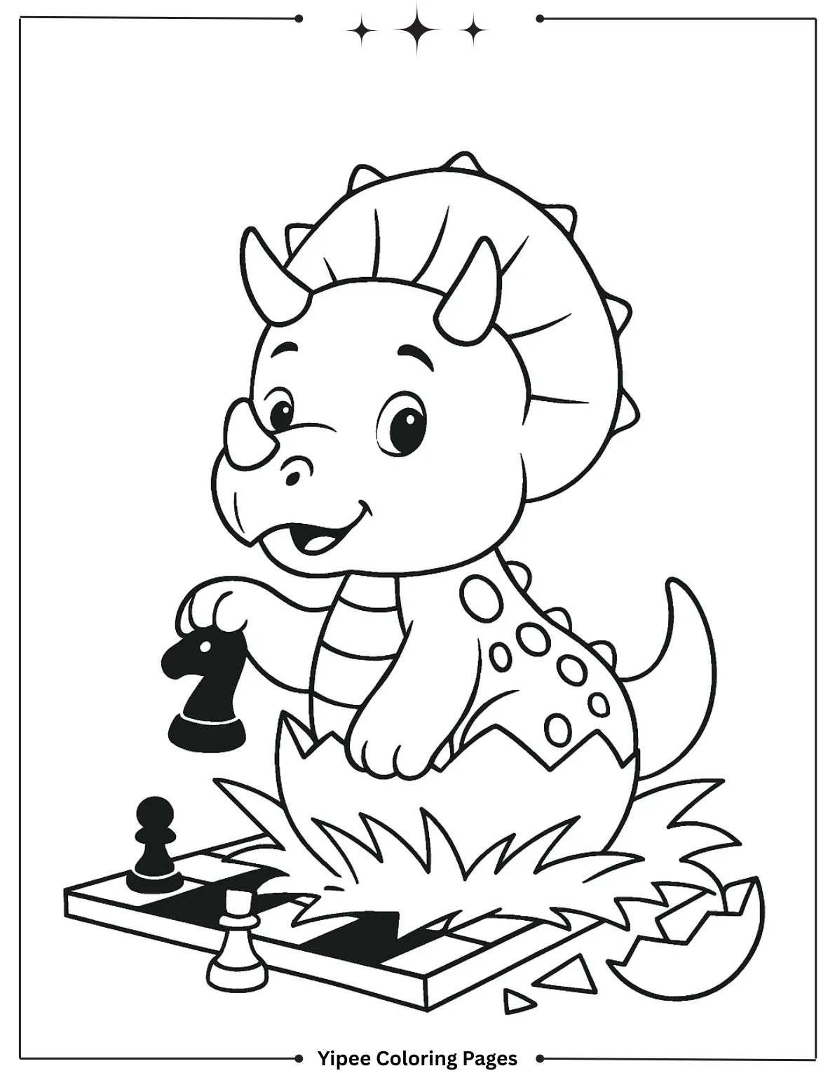 Triceratops Plays Chess Coloring Page