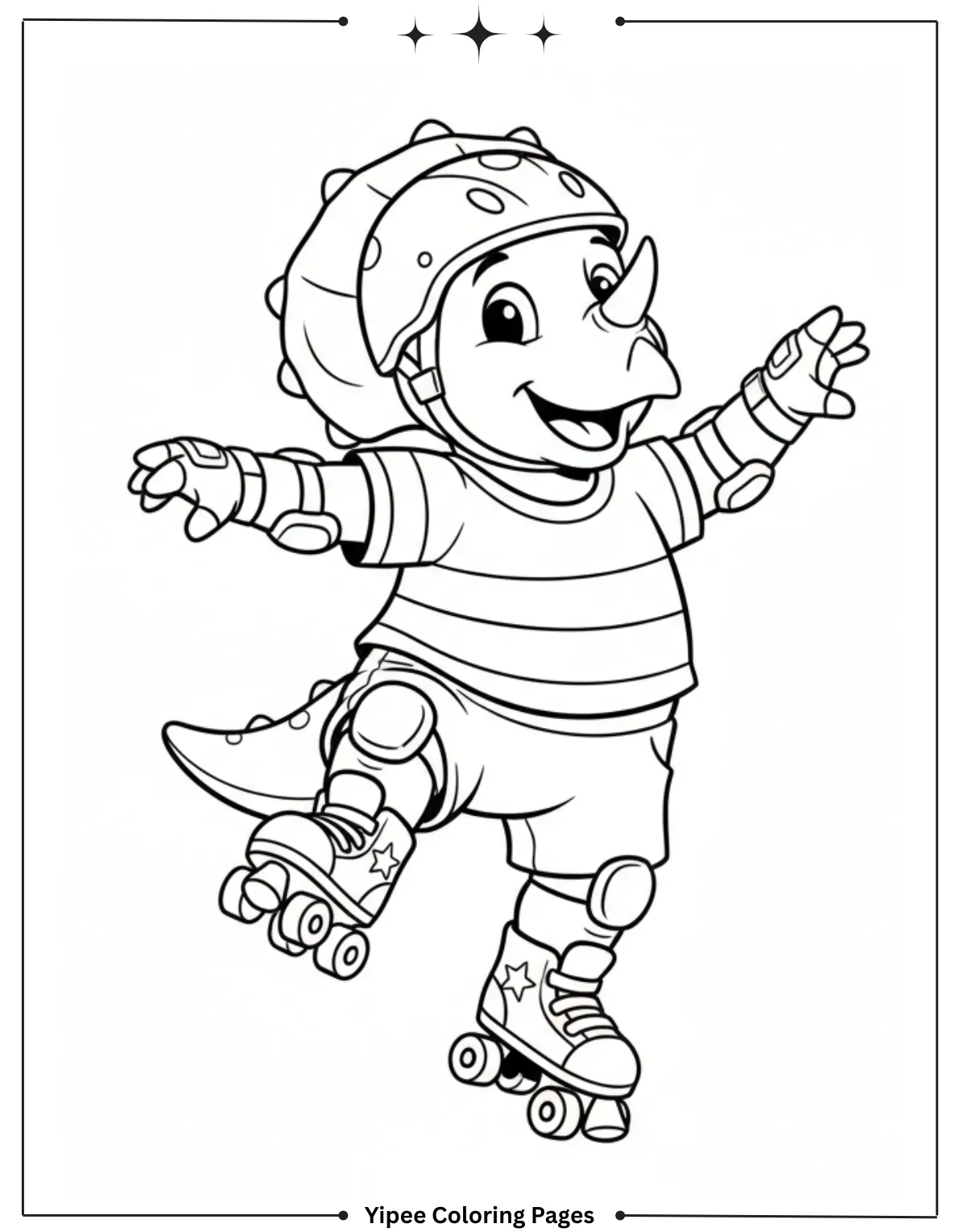 Triceratops on Rollerblades Coloring Page