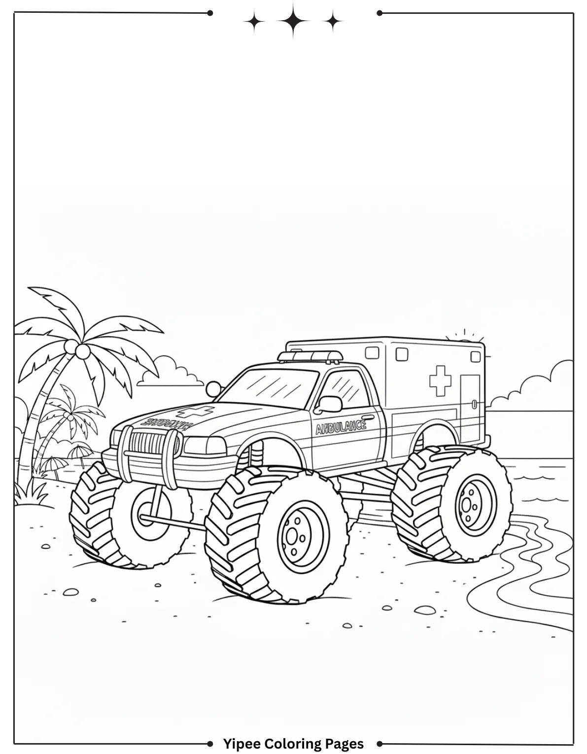 It’s Monster Truck Coloring Pages Time! Ambulance Monster Truck Coloring Page