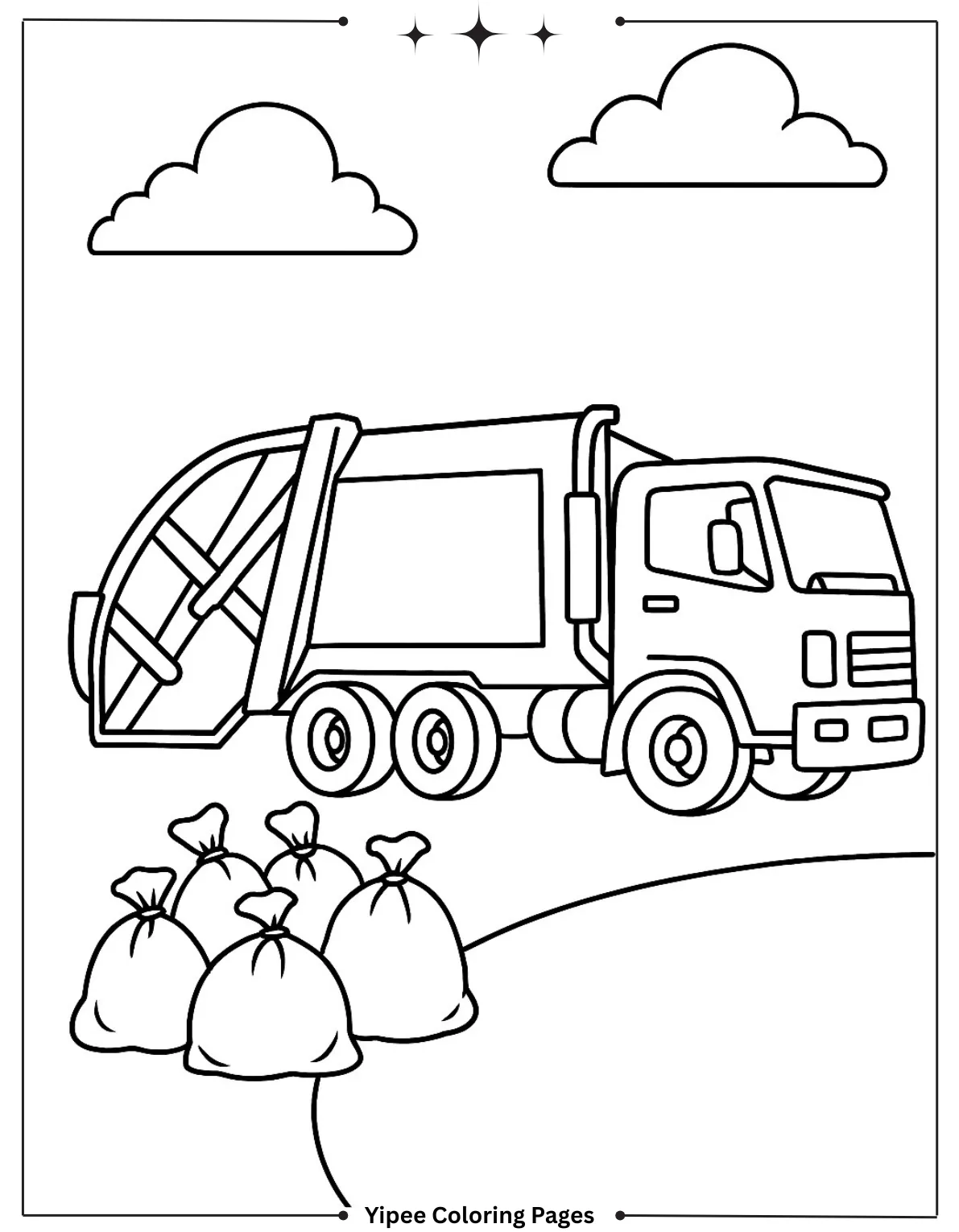 Fun Garbage Truck Coloring Pages to Print Garbage Truck with Trash Bags Coloring Page
