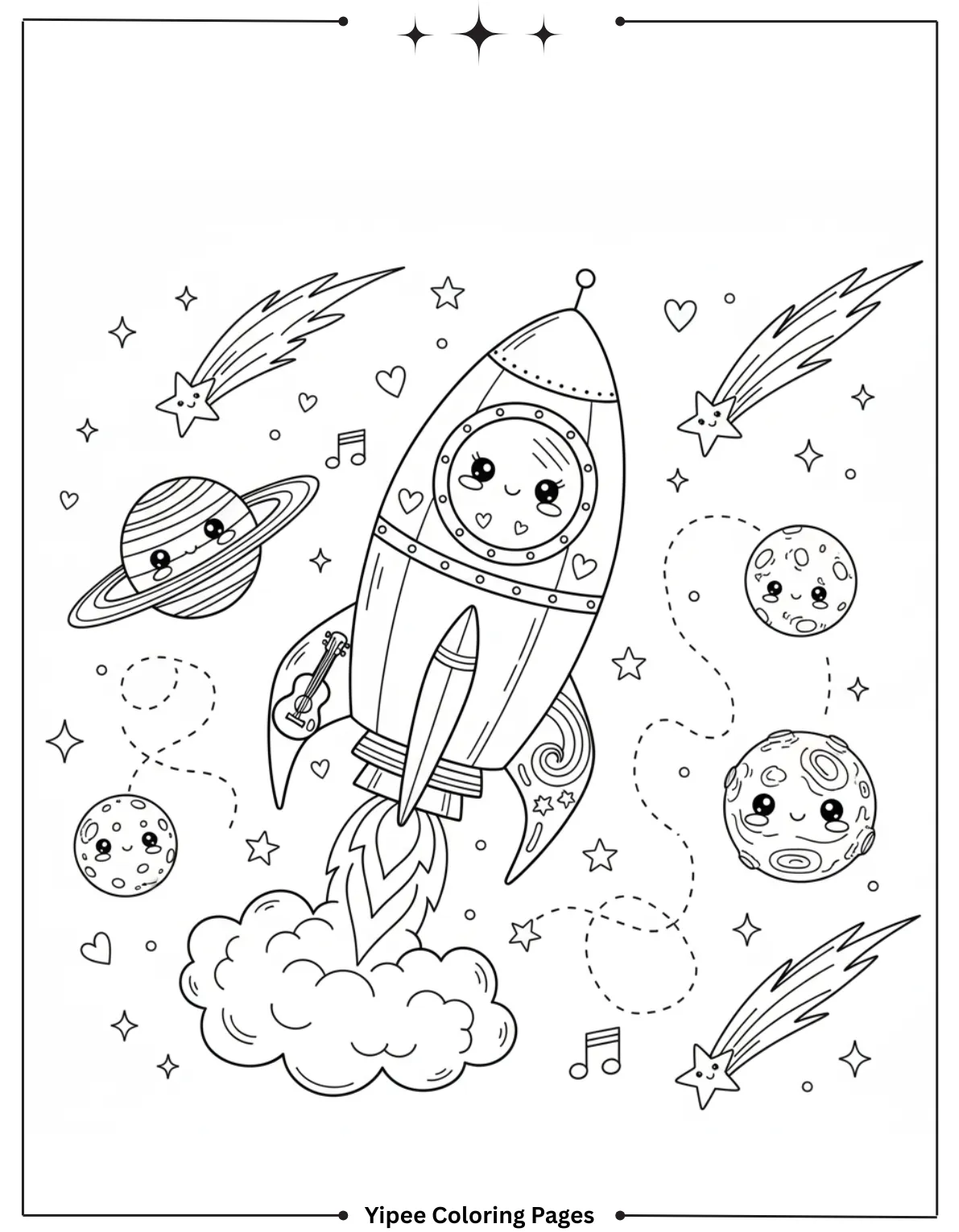 Kawaii Rocket Coloring Page