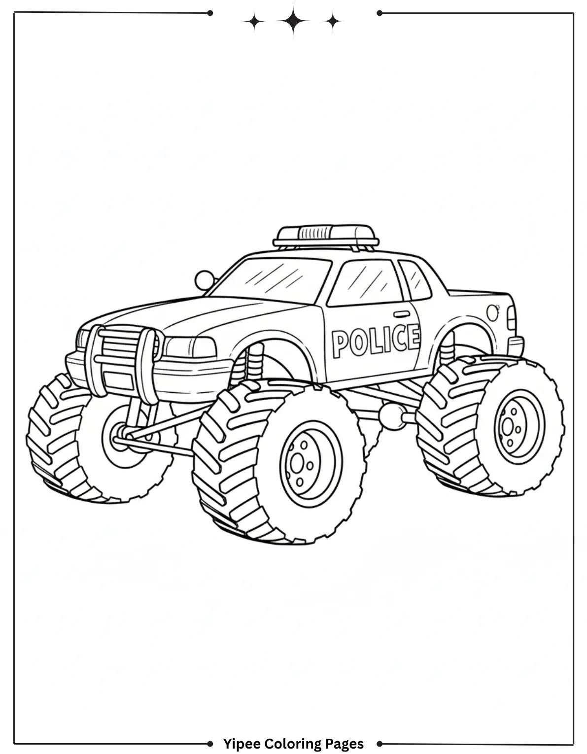 It’s Monster Truck Coloring Pages Time! Police Car Monster Truck Coloring Page for Kids