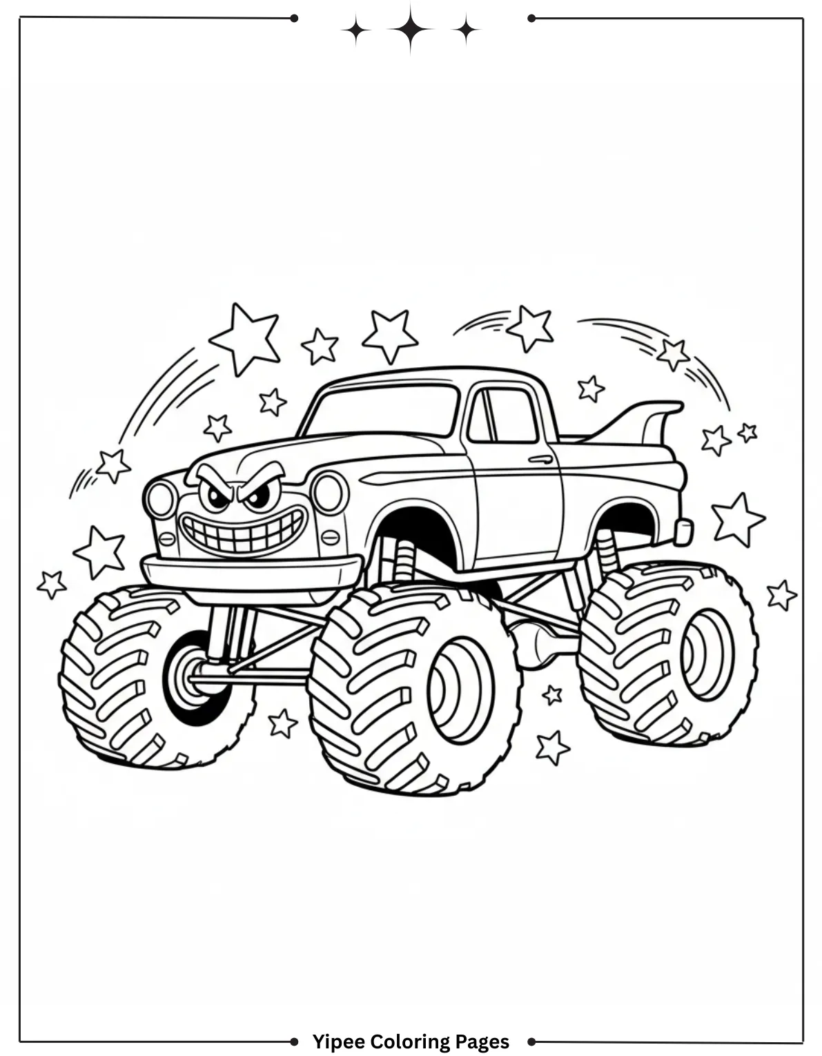 It’s Monster Truck Coloring Pages Time! Retro Monster Truck with Stars Coloring Page