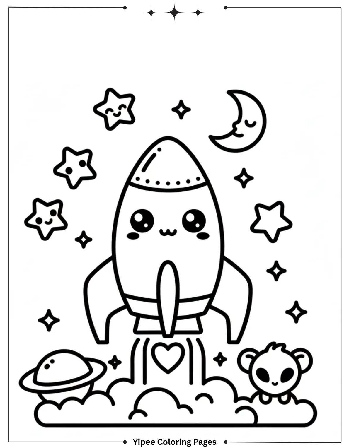 Rocket coloring page with Kawai