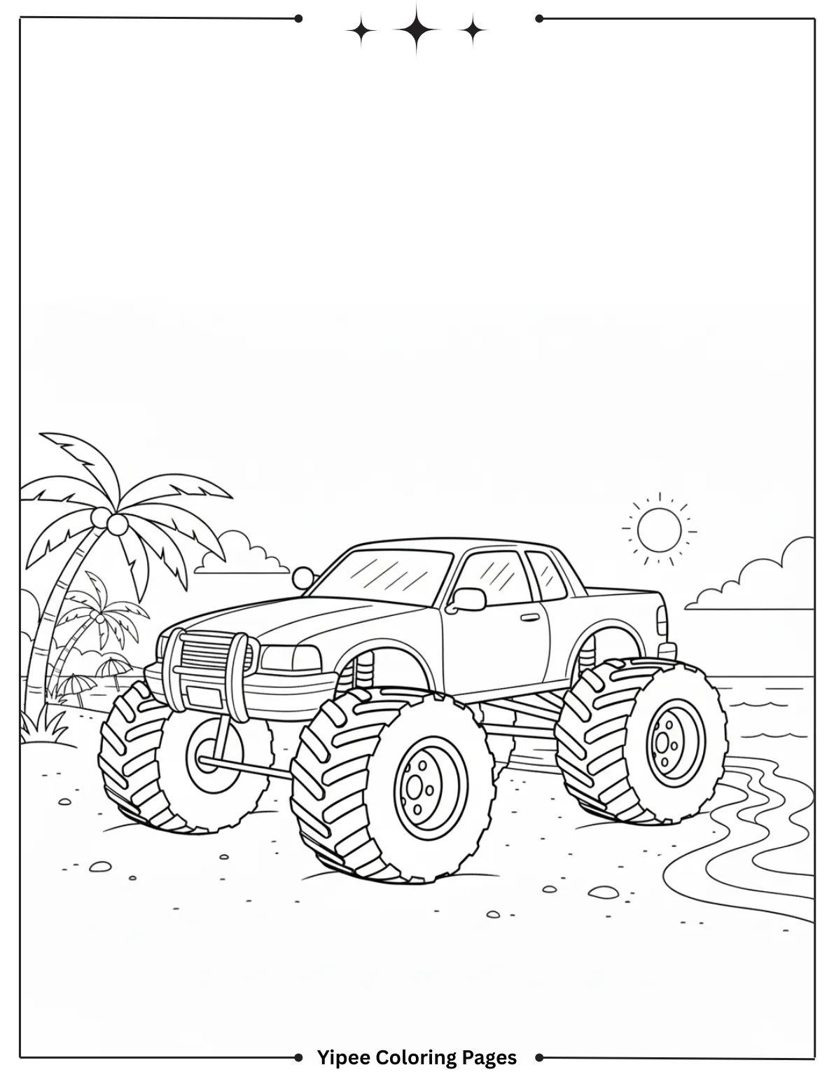 It’s Monster Truck Coloring Pages Time! Sunny day and Monster car coloring page