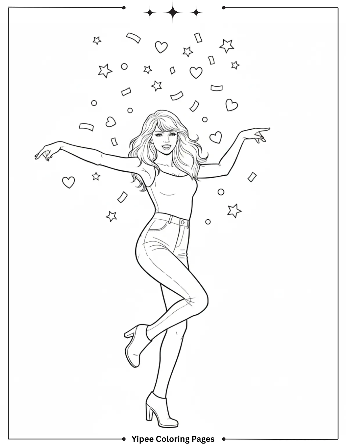 Taylor Swift Coloring Pages Fan Art Fun A dynamic coloring page of Taylor Swift dancing as confetti falls