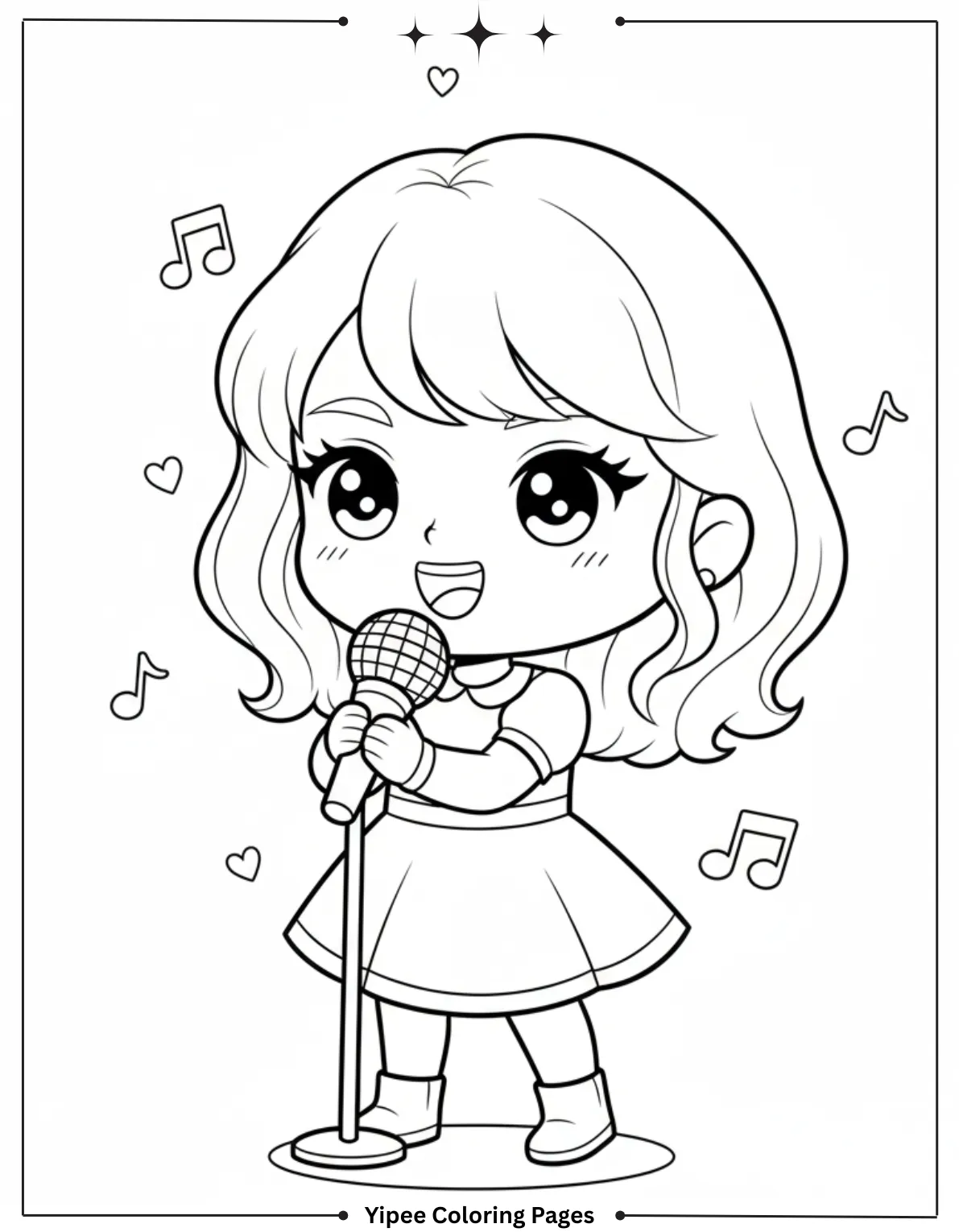 Taylor Swift Coloring Pages Fan Art Fun A kawaii chibi version of Taylor Swift singing with microphone