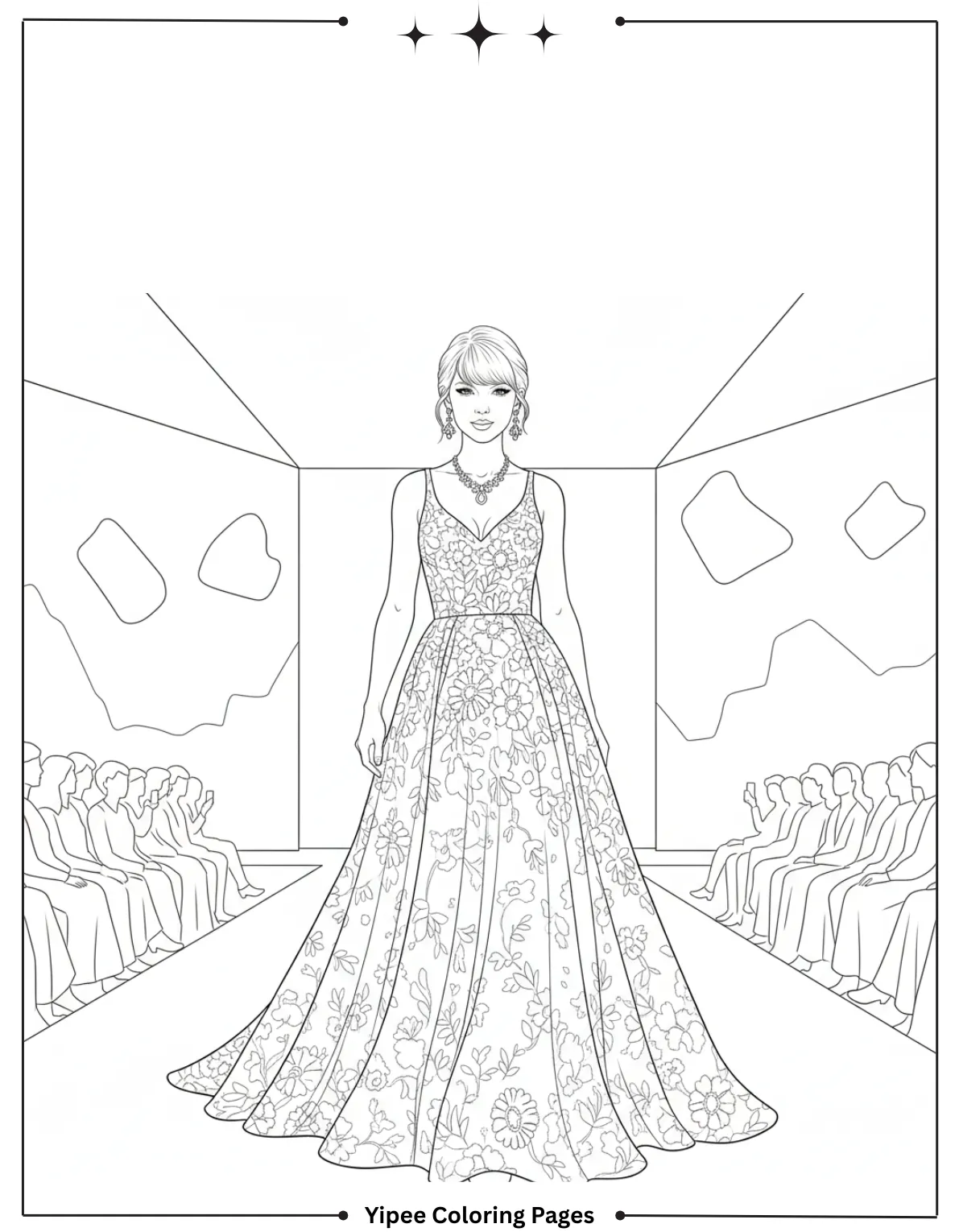 Taylor Swift Coloring Pages Fan Art Fun A runway fashion‑portrait styling of Taylor Swift in elegant dress