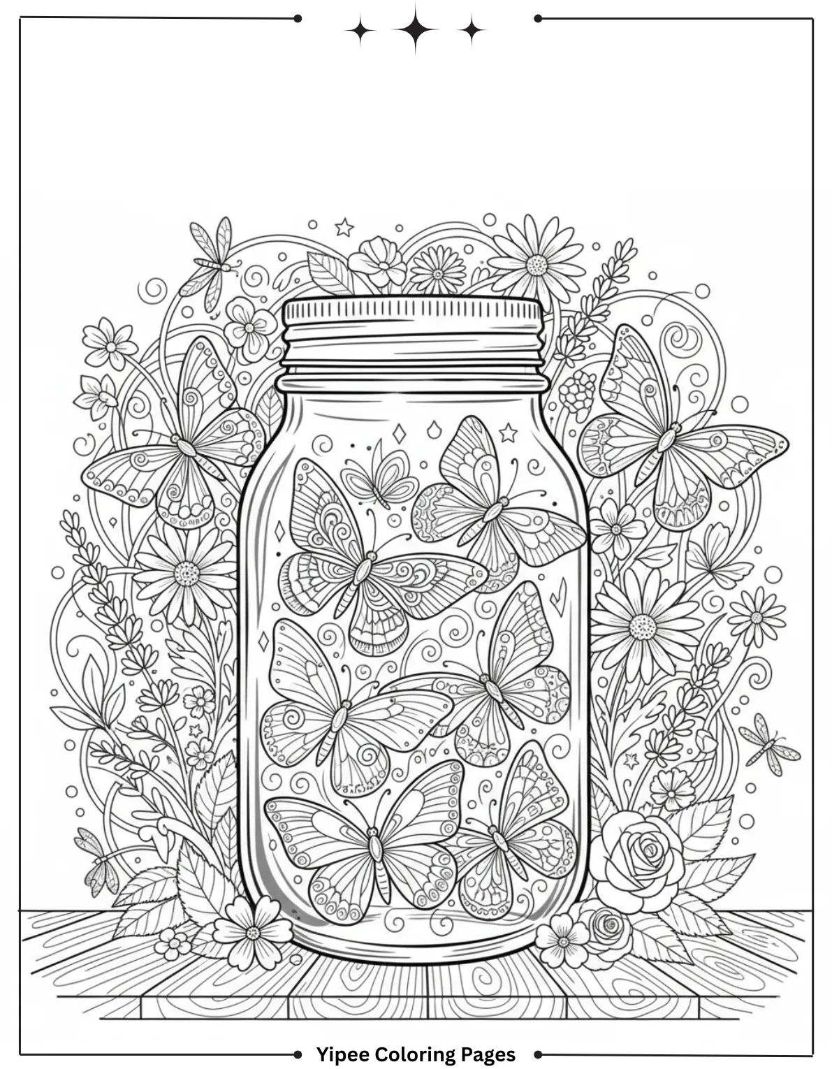 Butterfly Coloring Pages for Kids: Create Your Own Rainbow Wings! Aesthetic Butterflies in Mason Jar Coloring Page for Adults