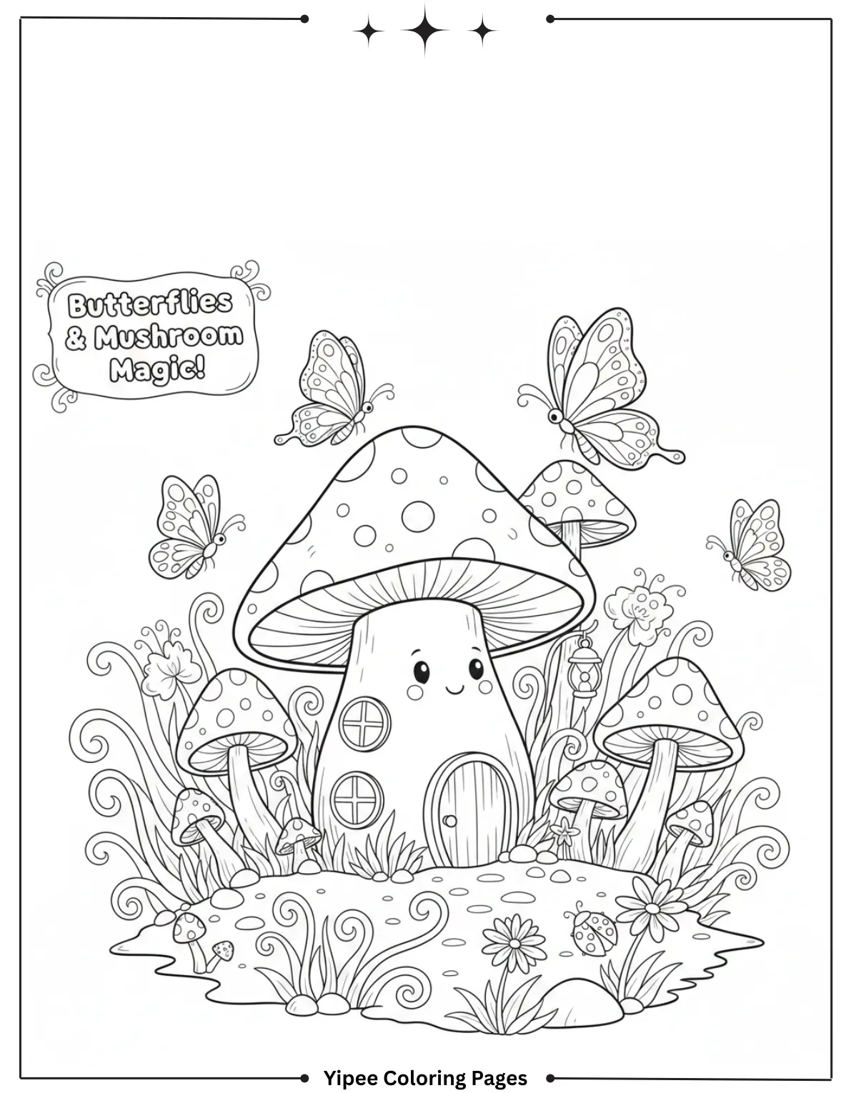 Butterfly Coloring Pages for Kids: Create Your Own Rainbow Wings! Butterflies and Mushrooms Coloring Page